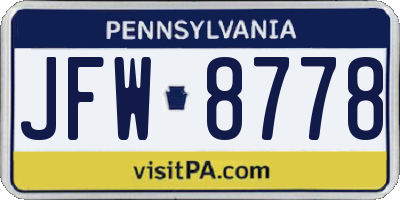 PA license plate JFW8778