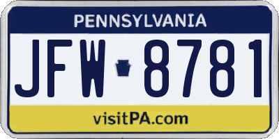 PA license plate JFW8781