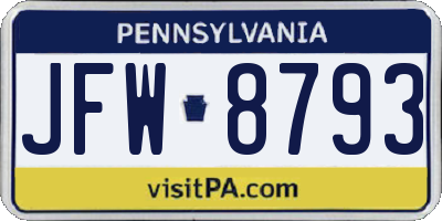 PA license plate JFW8793
