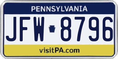 PA license plate JFW8796