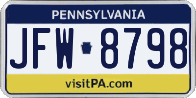 PA license plate JFW8798