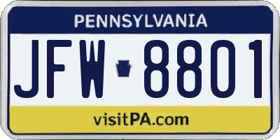 PA license plate JFW8801
