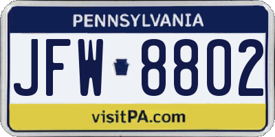 PA license plate JFW8802