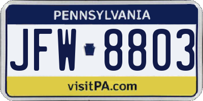 PA license plate JFW8803