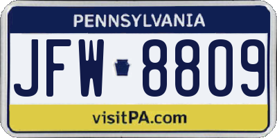 PA license plate JFW8809