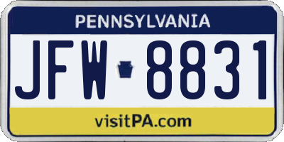 PA license plate JFW8831