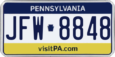 PA license plate JFW8848