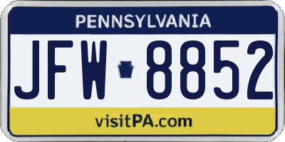 PA license plate JFW8852