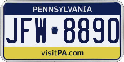 PA license plate JFW8890