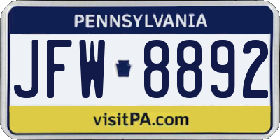 PA license plate JFW8892