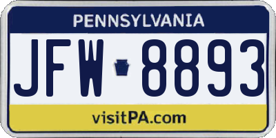 PA license plate JFW8893