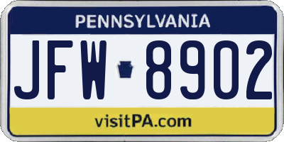 PA license plate JFW8902
