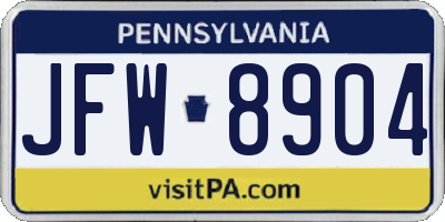 PA license plate JFW8904