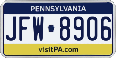 PA license plate JFW8906