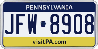 PA license plate JFW8908