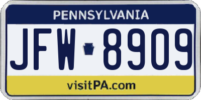 PA license plate JFW8909