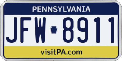 PA license plate JFW8911