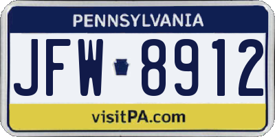 PA license plate JFW8912