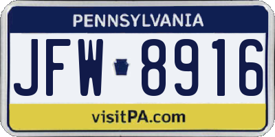 PA license plate JFW8916