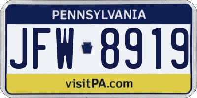 PA license plate JFW8919