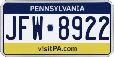 PA license plate JFW8922