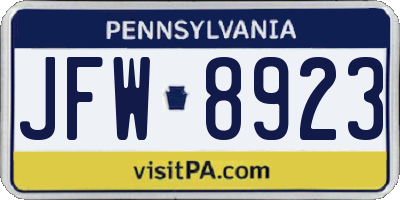 PA license plate JFW8923