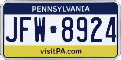 PA license plate JFW8924