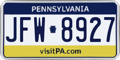 PA license plate JFW8927