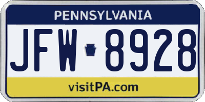 PA license plate JFW8928