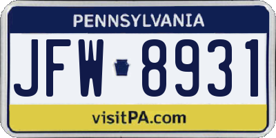 PA license plate JFW8931