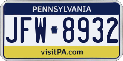 PA license plate JFW8932