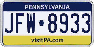PA license plate JFW8933