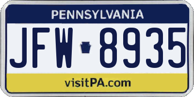 PA license plate JFW8935