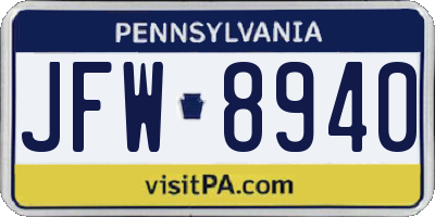 PA license plate JFW8940