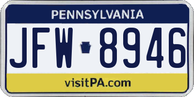 PA license plate JFW8946