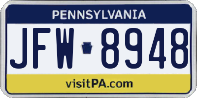 PA license plate JFW8948