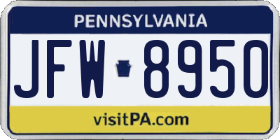 PA license plate JFW8950
