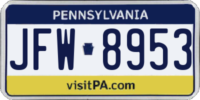 PA license plate JFW8953