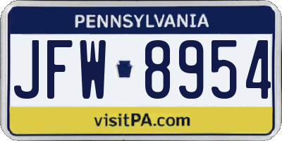 PA license plate JFW8954