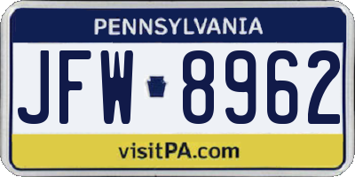 PA license plate JFW8962