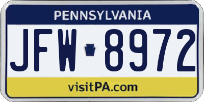 PA license plate JFW8972