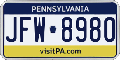 PA license plate JFW8980