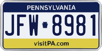 PA license plate JFW8981