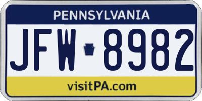 PA license plate JFW8982