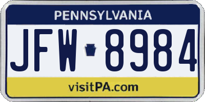 PA license plate JFW8984