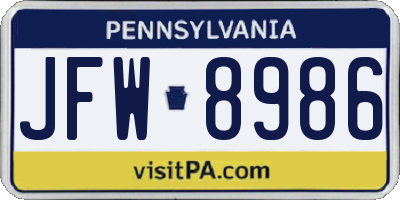 PA license plate JFW8986