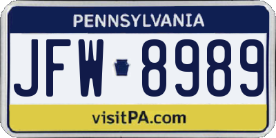 PA license plate JFW8989