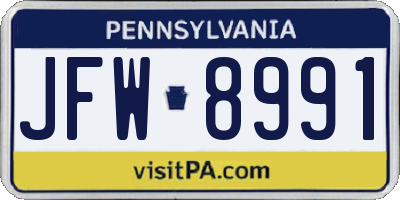 PA license plate JFW8991