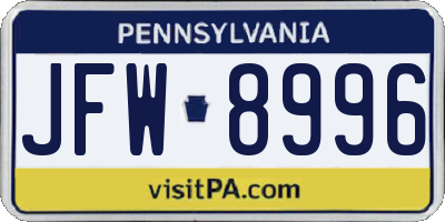 PA license plate JFW8996