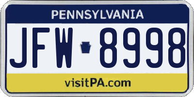 PA license plate JFW8998